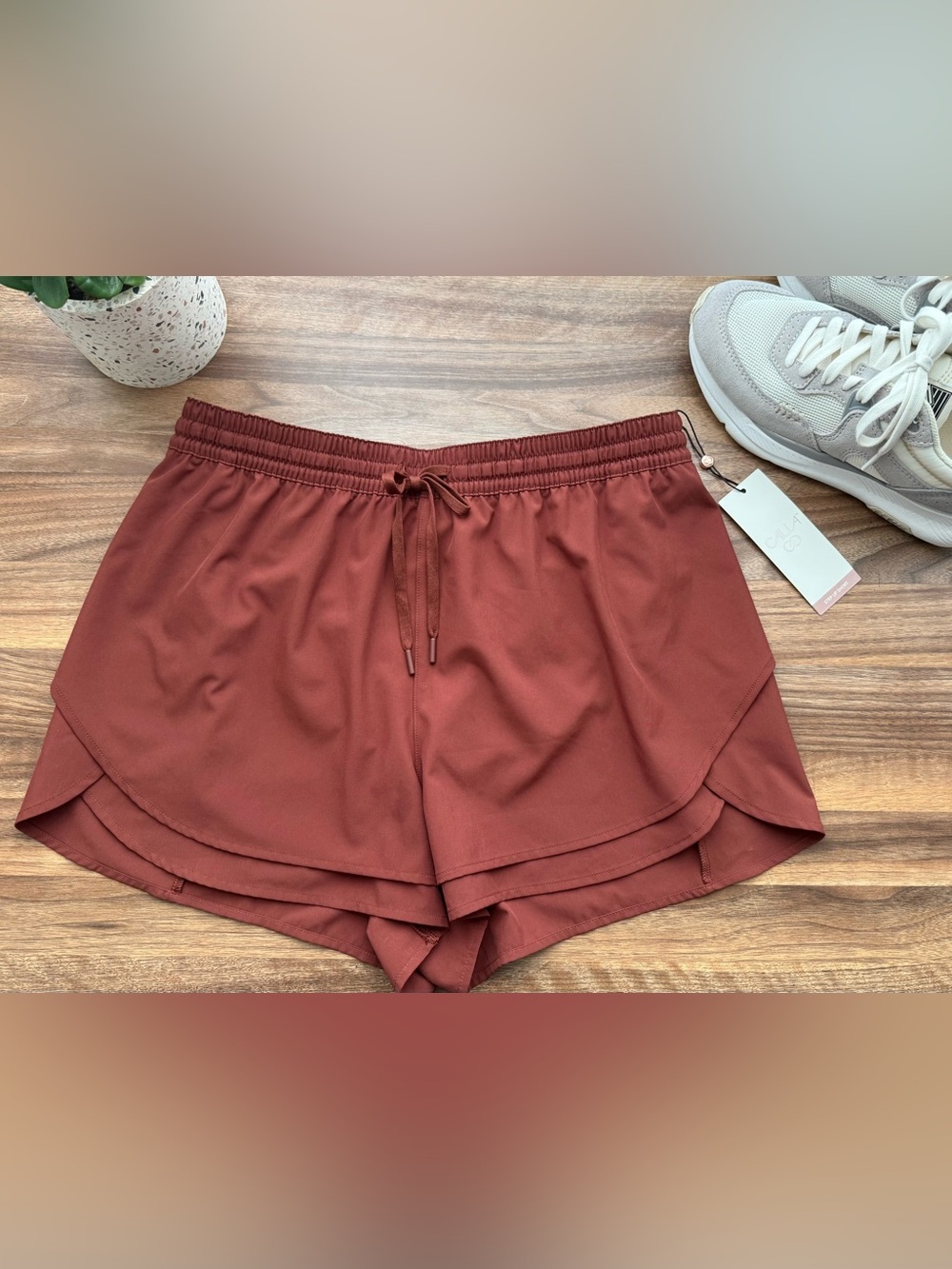 CALIA by Carrie Underwood Red Brown High Waisted Step Up Shorts